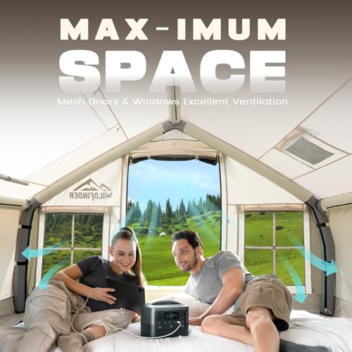 Inflatable Tent with Skylight, Quick Setup Blow Up Tents with Pump, Hot Tent with Stove Jack, Waterproof Oxford Inflatable House for Camping, Air Glamping Tents for Camping Adult 4-6 Person - Image 2