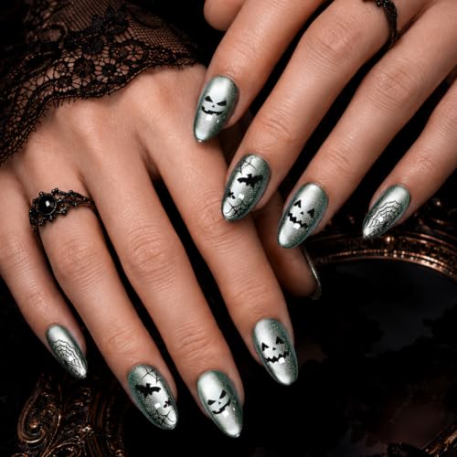 Halloween Cat Eye Press on Nails Short Almond, Spider Ghost, 32 Pcs - image 9