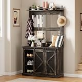 GarveeHome Hall Tree, Coat Rack with Shoe Cubbies & 7 Coat Hooks, and 3 Drawers for Hallway, Mudroom Bench with Shoe Storage Bench, Entryway Furniture, Dark Oak