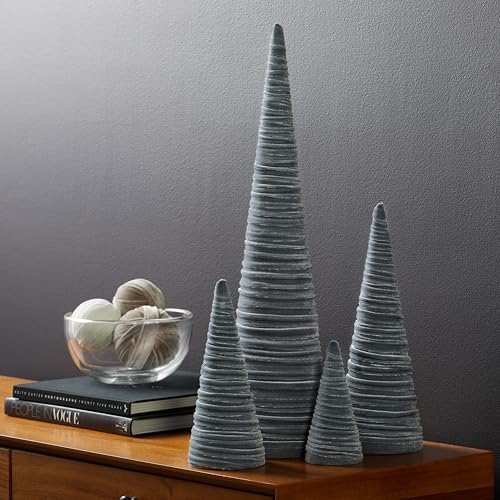 Image of Your Heart's Content Velvet Trees Set of 4 Gray, Winter Wedding Centerpiece, Valentine Tabletop, Neutral Mantle Accent, Artisan Cozy Gift for, Seasonal Entryway, Made in USA (Gray)