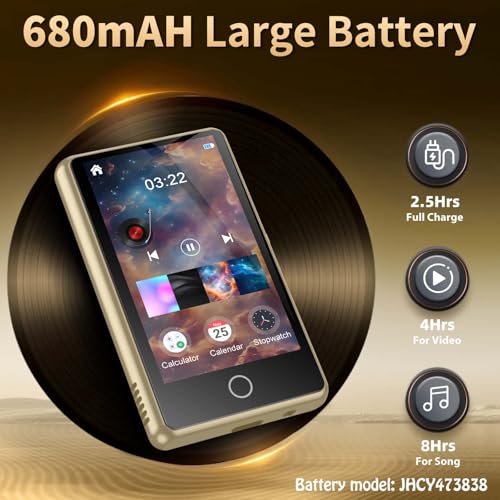 Image of MP3 Player with Bluetooth, 80GB Digital Music Player Portable MP3 & MP4 Players with Speaker, FM Radio, Voice Recorder, Shuffle Repeat, Up to 256GB, Golden