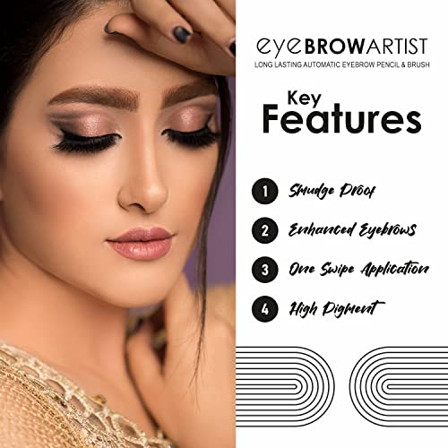 Image of Half N Half Eye Brow Artist Long Lasting Automatic Eyebrow Pencil & Brush | Sleek spoolie brush | Long-Lasting & Natural looking results | retractable pencil easy to use | Perfect arch - Black