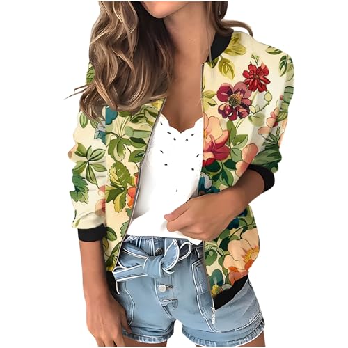 Womens Casual Floral Zip Up Bomber Jacket With Pockets 2025 Fall Fashion Trends Women Work Dreesy Coats Underwear