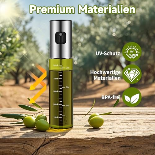 CenYouful Ölsprüher für Kochen, Grünes UV-Schutz Glas Öl Sprühflasche, 100% BPA frei Ölsprüher für Speiseöl, Küche Ölsprühflasche für Heißluftfritteuse, Oil Sprayer mit Skala & Trichter, Ölspray 2