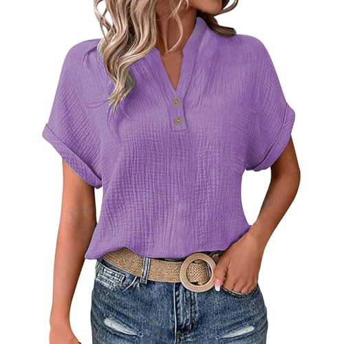 Generisch Damen Chiffon Bluse V-Ausschnitt Rüschensaum Loose Tunika 3/4-ärmeln Elegant Tops Business Einfarbige Oberteile Blusenshirt Damen 3/4 Arm Anti-statische Behandlung