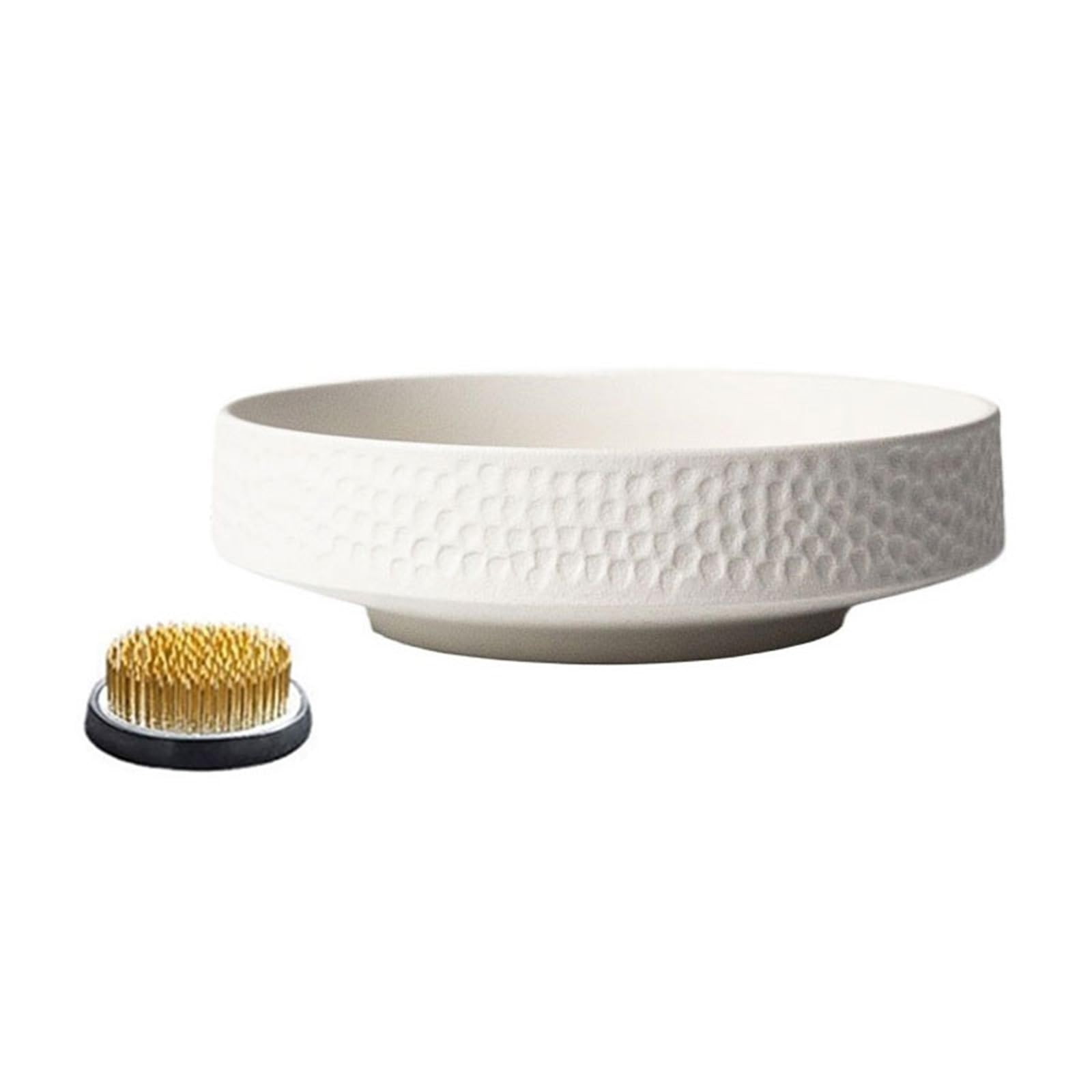 Prettiee plant dish saucer Tabletop Hammer Pattern Ceramic Drip Tray Flower Arranging Saucer with Kenzan (White)