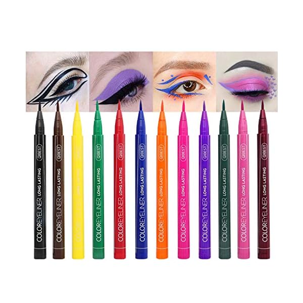 12-Colors-Matte-Liquid-Eyeliner-Set-Waterproof-Superstay-Long-Lasting-Matte-Eye-Liner-Pencil-by-Rechoo Rechoo 12 Colors Eyeliner Matte Liquid Eye liner Set for Eye Makeup, Colorful Waterproof Superstay Long Lasting Quick Dry Eye Liners Pencil (12 Rainbow Colors)