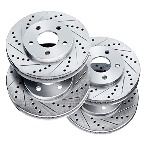 For 2012-2016 Chevrolet Impala, Impala Limited PowerSport Front Rear Silver Zinc Cross Drilled Slotted Brake Rotors