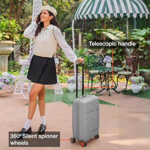 Image of Nasher Miles Paris Hard-Sided Polypropylene Luggage Set of 2 | 55cm & 65cm | 8 Wheels Double Spinner Small & Medium Trolley Bag for Travel | Suitcase (Grey & Navy Blue)