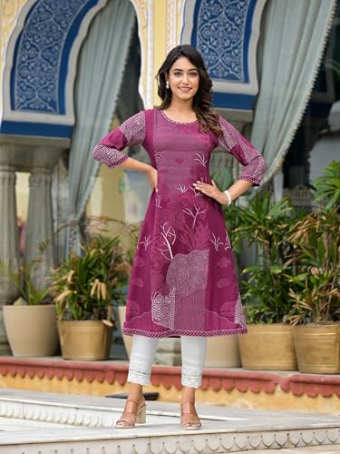 Image of Juniper Wine Beautiful Printed Liva Rayon A-Lined Kurta for Women