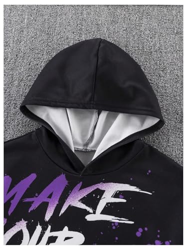 SweatyRocks Boy's Clothing Sets Letter Graphic Hoodie and Elastic Waist Sweatpants 2 Piece Outfits3