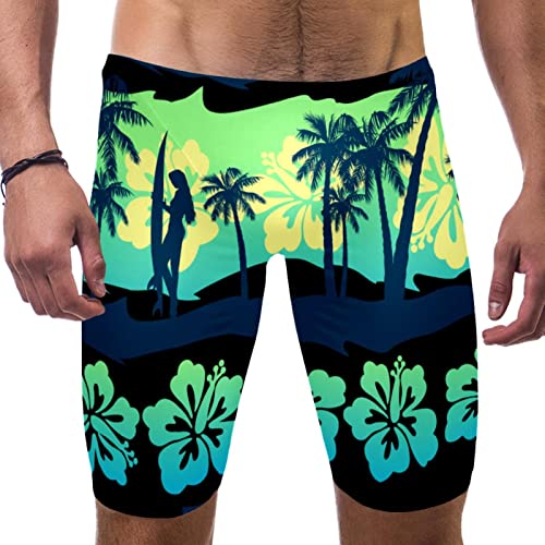 Pantalones cortos de natación para hombre HUI JIN SHOP Tropical Hawaii Green Sunrise XL