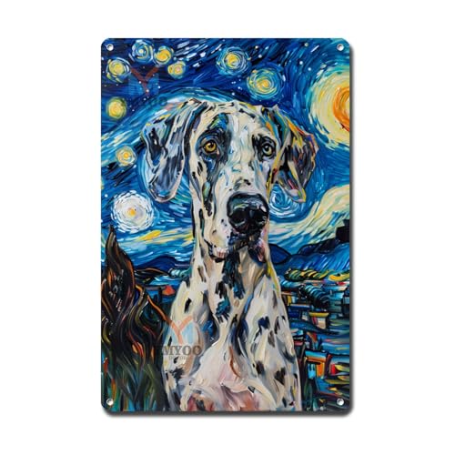 Ymyoo Metal Sign Tin Sign Vintage Wall Art Great Dane Starry Night Dane Majestic Dane in A Night Sky for Home Den and Seasonal Displays Corrosion Resistant Aluminum 8×12 Inches