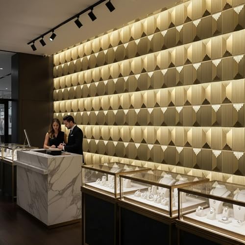 Image of Kayra Decor 3D PVC Wall Panels - Abstract Design, Champagne Gold Color 19.7 inch x 19.7 inch (Pack of 40) - Covers 107.6 Sq. Ft.