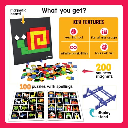 Image of PLAY PANDA Magnetic Puzzle Board, 200 Square Shapes & Patterns for Kids