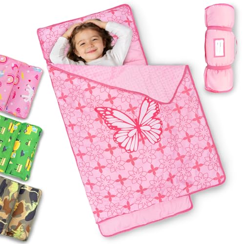 Image of Primlect Toddler Nap Mat with Removable Pillow and Fleece Blanket, Extra Large 55''x35'' Sleeping Bag, Washable, Light, Easy to Roll up, Perfect for Daycare, Preschool, Kindergarten, Travel
