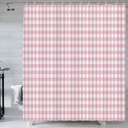 GardEssere Rideau de bain abstrait rose vichy pour salle de bain à carreaux colorés à carreaux avec 12 crochets rideaux en polyester imperméable cadeau festival 183 x 183 cm – vue 7