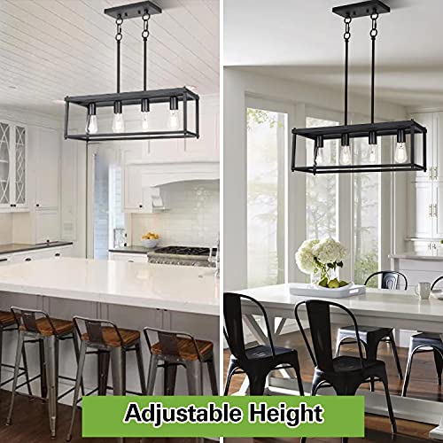 4-Light Island Lights, Industrial Dining Room Lighting Fixture, Kitchen Island Pendant Lighting, Linear Chandelier With Black Painting, For Dining Room Kitchen Island Pool Table, Etl Listed #TOP3