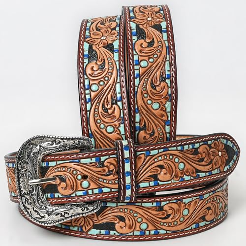 American Darling Small Beautifully Hand Tooled Black Genuine Leather Belt Men and Women Western with Removable Buckle4