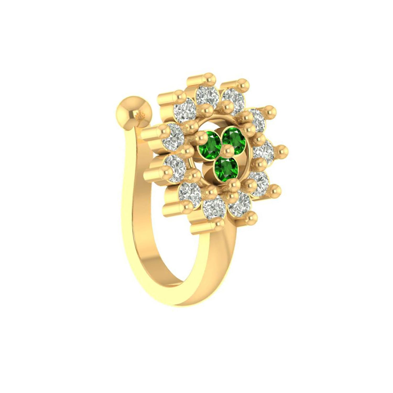 vama FASHIONS Gold Plated Emerald Stone Nose Ring Non Piercing Hole Pressing Type Nose Stud For Womens & Girls-picture-12