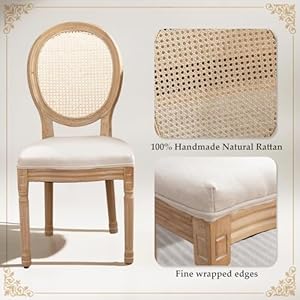 SoarFlash French Dining Chairs Set of 2 Vantage Dining Chair with Round Back Wood Leg Farmhouse Country Rattan Dining Chair for KitchenBedroomBeige