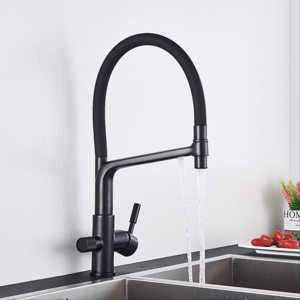 ZYCHSJXA Kitchen Water Filter Faucet faucets Dual Spout Mixer 360 Degree Rotation Purification Feature Taps Black