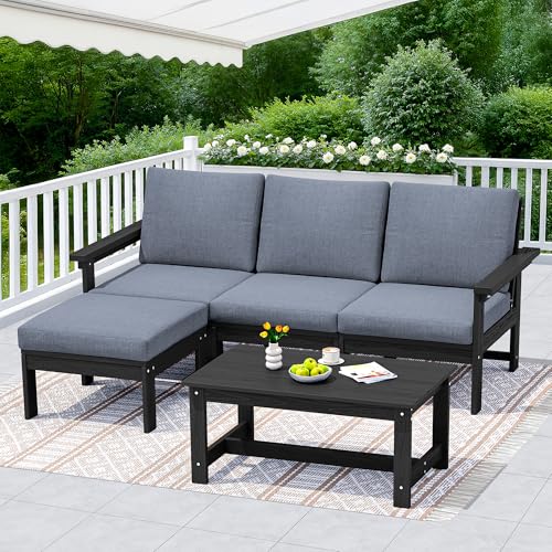 Image of SERWALL HDPE Outdoor Sectional with Ottoman & Coffee Table
