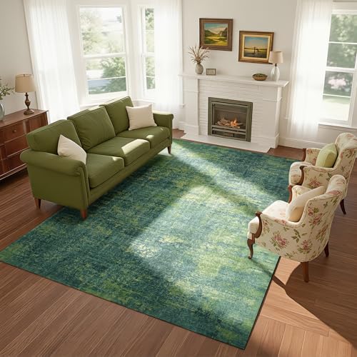 Lbris Washable Rugs 8x10 Area Rugs for Living Room-Green Modern