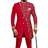 African Suits for Men Embroidery Print Blazer and Pants Set Business Suit Party Wedding Evening 726 3 Medium