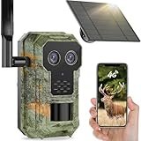 ULEXOR 4G LTE Wildkamera mit Handyübertragung App 2.5K Solar Wildtierkamera mit eSIM Karte, Nachtsicht, Bewegungsmelder, Weitwinkel- und Teleobjektive, 7800mAh Akku, IP66 Wasserdicht