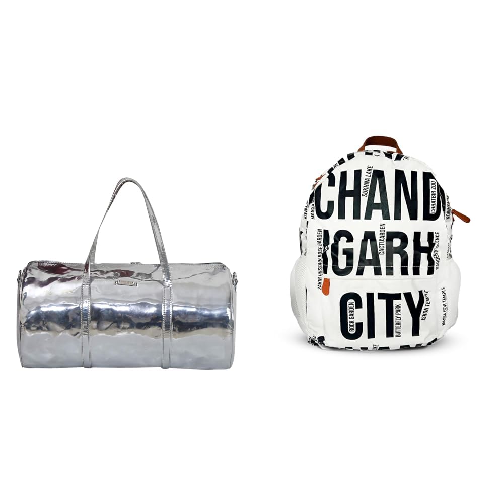 Genuine Leatherette Glint Silver Magpie Tripper 24 Liters Duffel Bag for Travel for Men + Air Backpack White Chandigarh City Print 20L Lightweight Waterproof Anti-Theft Nylon Laptop-image-34