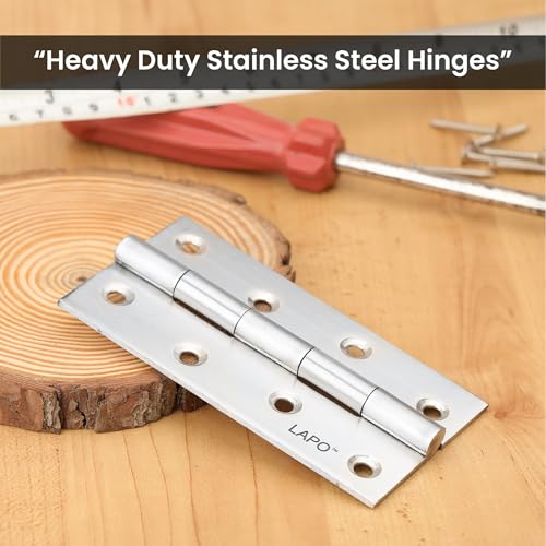Image of LAPO Stainless Steel Hinges, 4 Inch x 14 Gauge /1.8mm Thickness, Door Butt Hinges, Smooth Operation, Suitable for Bedroom Doors, Cupboards & Windows, 5 Years Warranty, Matt Finish, Pack of 3