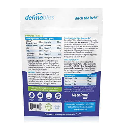 VETNIQUE Dermabliss Dog Allergy and Itch Relief, Skin and Coat Health Supplements and Grooming Supplies with Omega 3-6-9… - Image 3