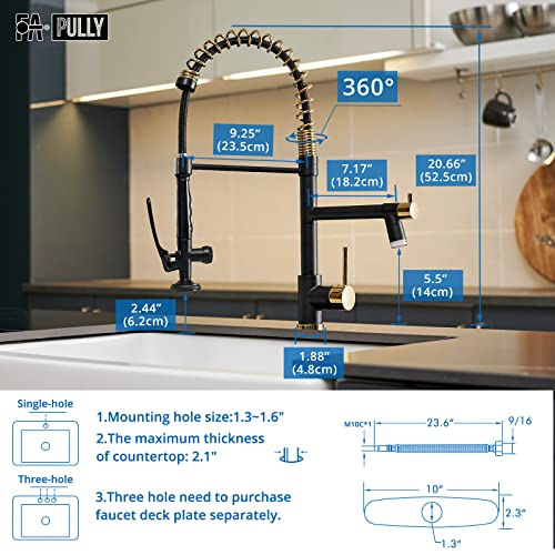 Fapully Led Kitchen Faucet With Pull Down Sprayer,Black&Gold Commercial Kitchen Faucet For Kitchen Sink With Bahroom Faucet #TOP4