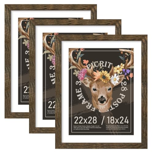 Image of Picrit 22x28 Rustic Brown Poster Frame, Picture Frame for Wall, 3 Pack