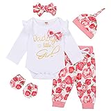 Newborn Baby Girl Outfits Daddy's Little Girl Letter Print Romper+Floral Pants+Hat+Headband+Gloves...