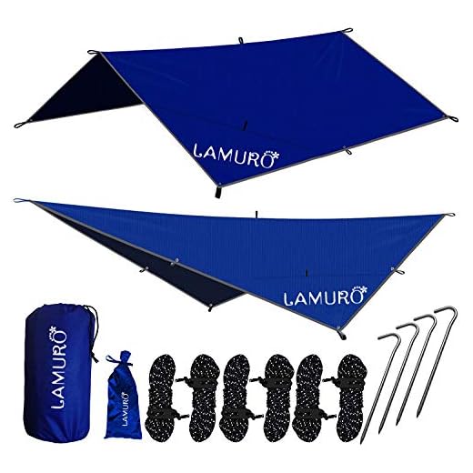 LAMURO Telone Nylon Ripstop Parasole Impermeabile | Tenda Sospesa Anti Pioggia per Amaca | Telo Leggero di Protezione 3x3 m per Spiaggia Picnic Campeggio Escursioni Viaggi Outdoor per Ogni Stagione