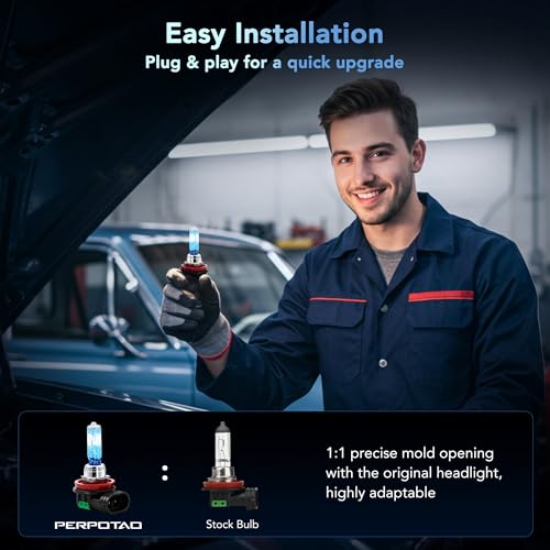Image of H11 Halogen Headlight Bulbs, 12V 55W, 3800K Warm White, Road Legal, OEM-Grade High Performance, Upgraded Brightness, Low Beam Light Bulb Replacement, Long Life, Plug and Play, 2 Pack