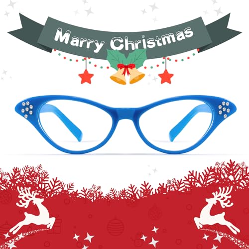 FEISEDY Cat Eye Costume Glasses with Rhinestones Women & Kids 50s 60s Classic Party Cateye Sunglasses B28482