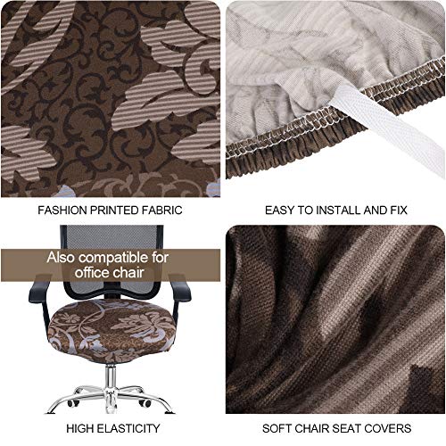 Image of SearchI Seat Covers for Dining Room Chairs Stretch Printed Chair Seat Covers Set of 6, Removable Washable Upholstered Chair Seat Protector Cushion Slipcovers for Kitchen, Office(Brown+Flower)