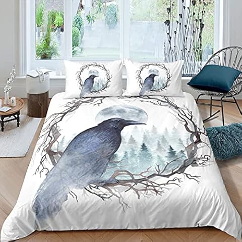 Find Sun Bedding Sets Queen Size Dark Raven Bare Branches Duvet Cover Set with 1 Duvet Cover and 2 Pillow Shams,Gifts for Girls Boys Teen,without Comforter Cover