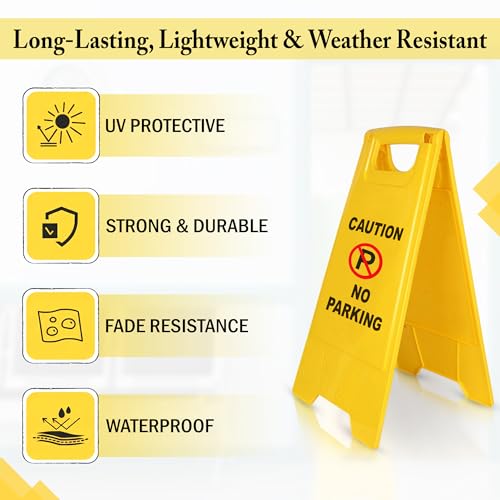 Image of GLUN Caution Sign Board No Parking, Size 24 * 15 * 12 Inch Bright Yellow Colour Clear & Bright Font PP Material, UV Resistant, Two-Side Floor Sign Board