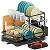 BBXTYLY Large Dish Drying Rack, 2 Tier Collapsible Dish Racks with Drainboard,Drainage, Wine Glass Holder, Utensil Holder and Extra Drying Mat, Dish Drainers for Kitchen Counter (Black) BBXTYLY Large Dish Drying Rack, 2 Tier Collapsible Dish Racks with Drainboard,Drainage, Wine Glass Holder, Utensil Holder and Extra Drying Mat, Dish Drainers for Kitchen Counter (Black)