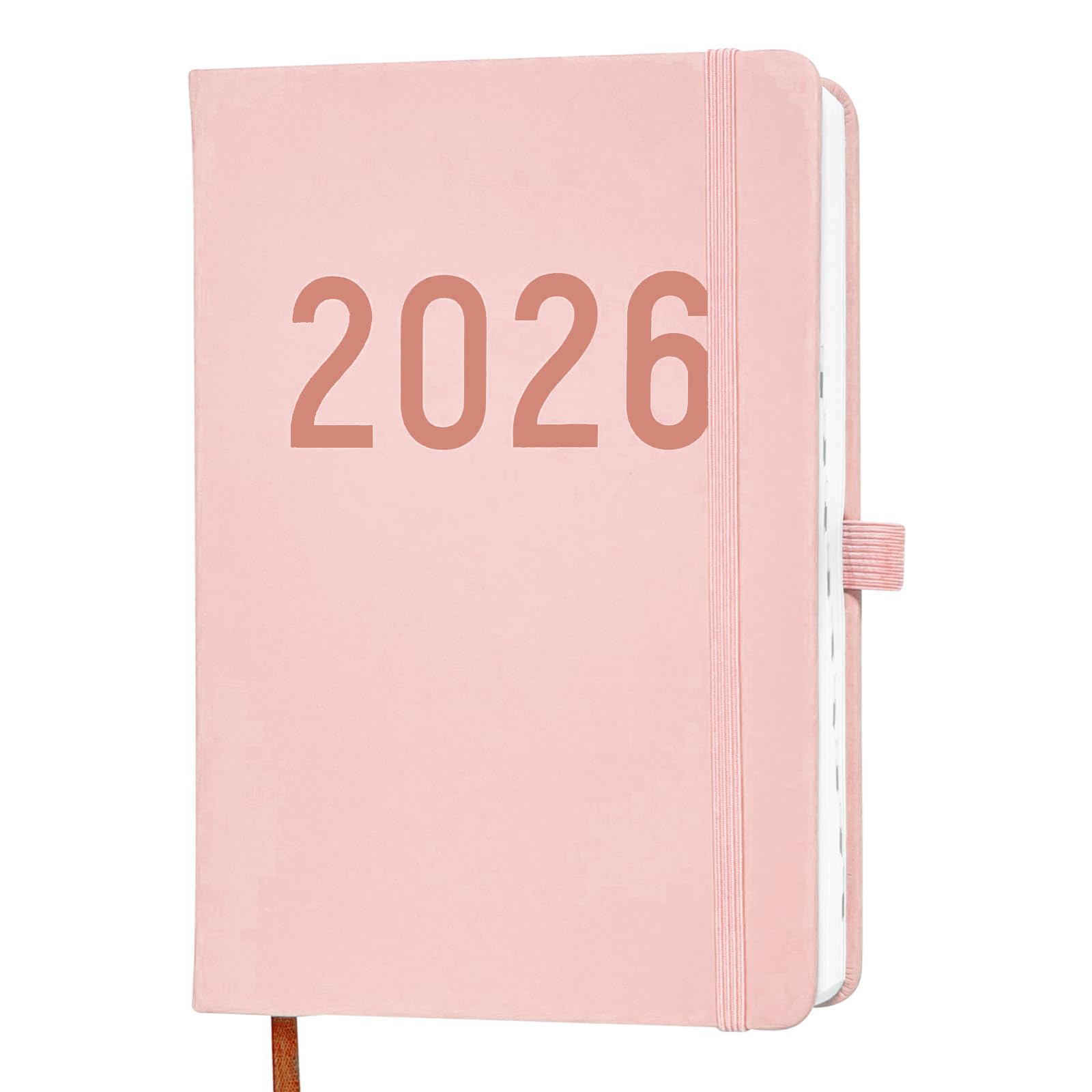 2026 Diary A5 Page a Day,A5 Diary 2026 Day Per Page from January 2026 to December 2026 Full Year Daily Planner with Pen Holder & Bookmark,Faux Leather Cover,Elastic Closure (Pink) — image 1