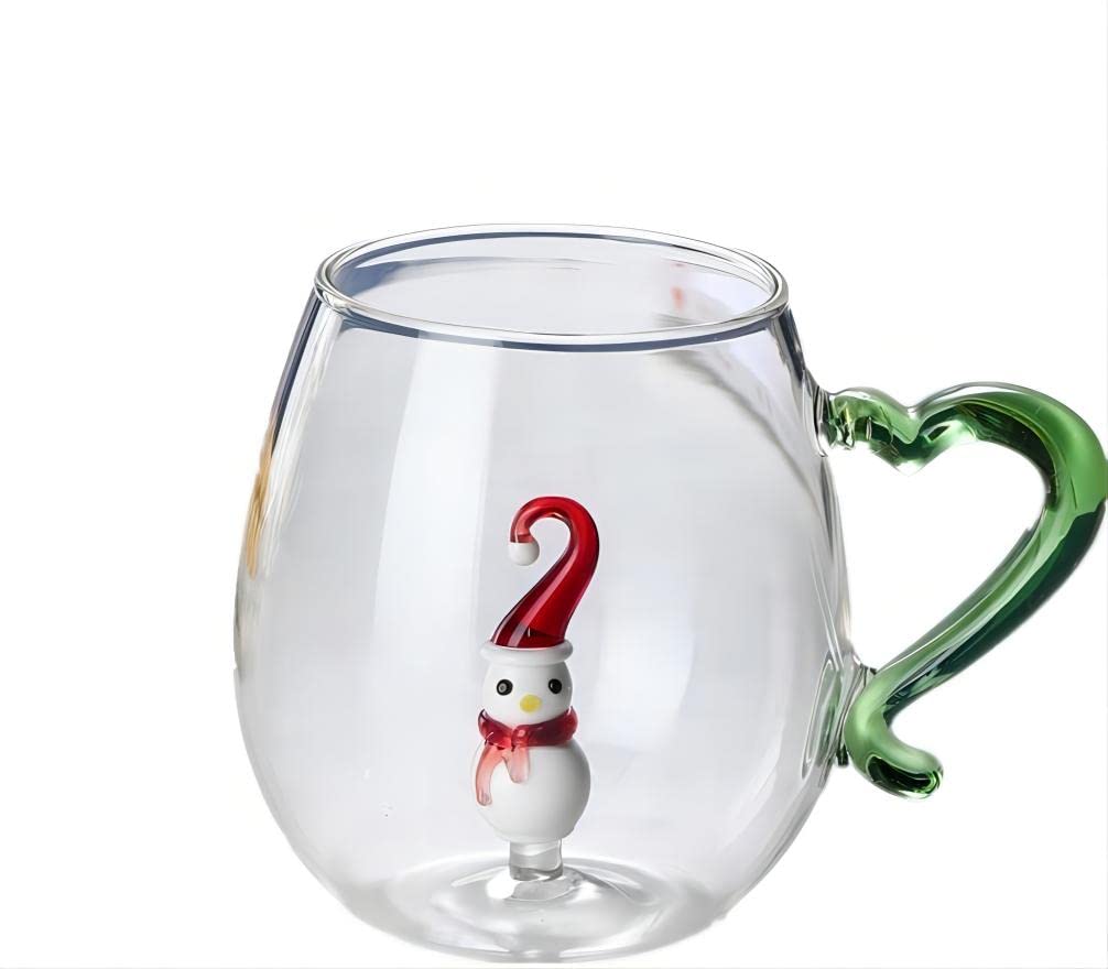 Christmas Glass Mug for Hot Drinks with Handles,Christmas Tree Cup 300 ML,Xmas Gift，Coffee Mugs, Tea Cups