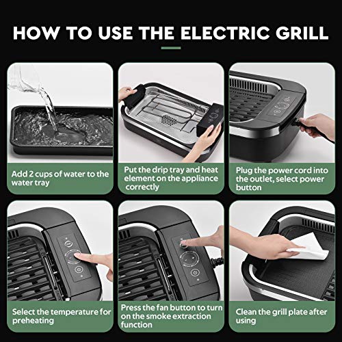 Indoor Smokeless Grill - CSS Electric Grill with Removable Griddle Plate, Non-stick Cooking Surface, LED Smart Control Panel, Tempered Glass Lid, Turbo Smoke Extractor Technology, 1400W, 15\" X 9\" Grilling Surface