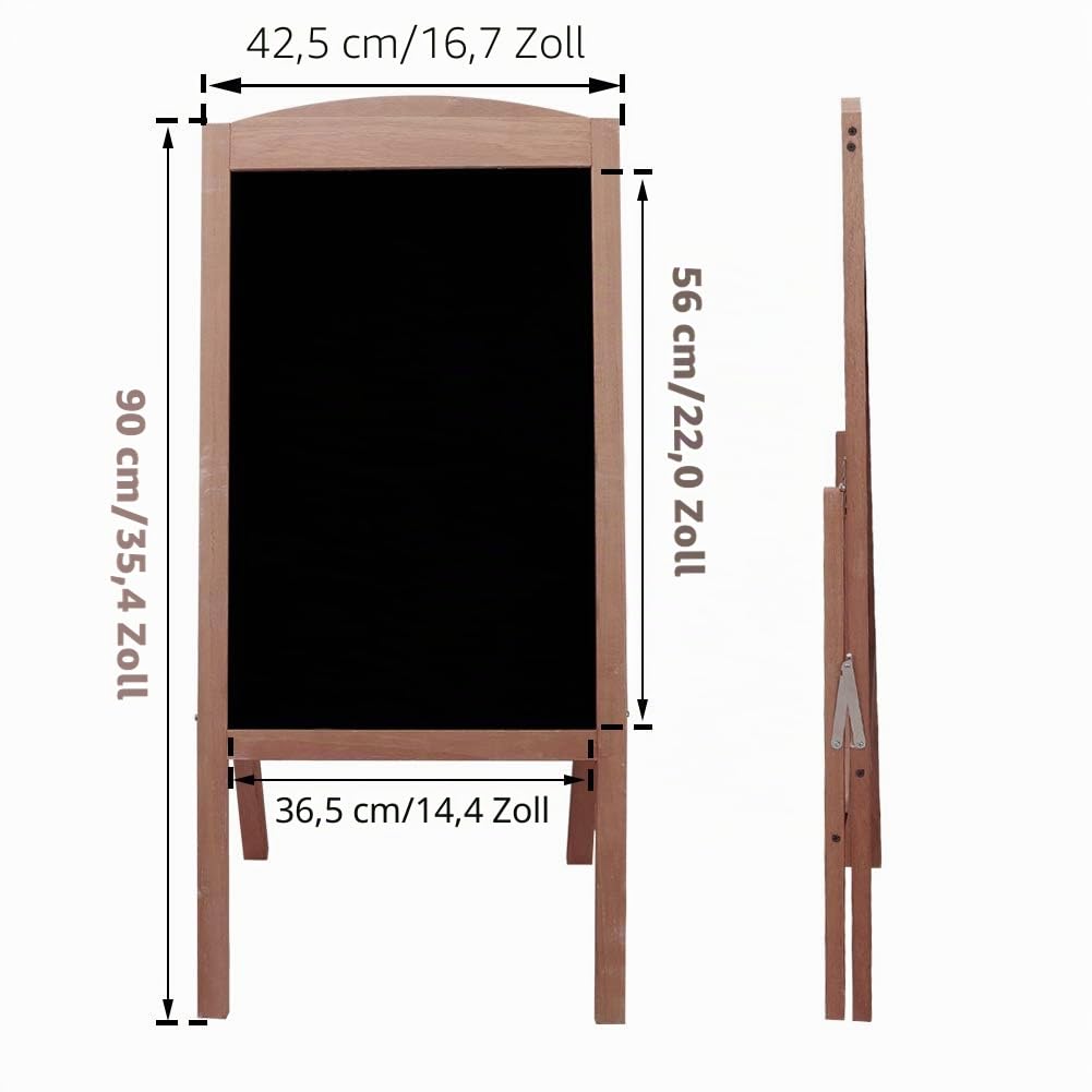 UNHO Werbetafel Standtafel, Magnetischer Kundenstopper aus Holz Maltafel klappbar - Braun