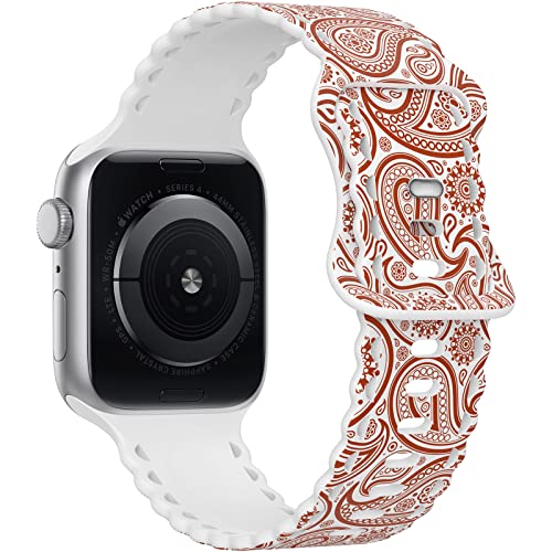 Image of Compatible with Apple Watch Band 41mm 40mm 38mm 49mm 45mm 44mm 42mm Women Girl, Paisley Pattern Lace Hollow-out Soft Silicone Sport Bands For iWatch Ultra SE Series 10 9 8 7 6 5 4 3 2, Psl-42
