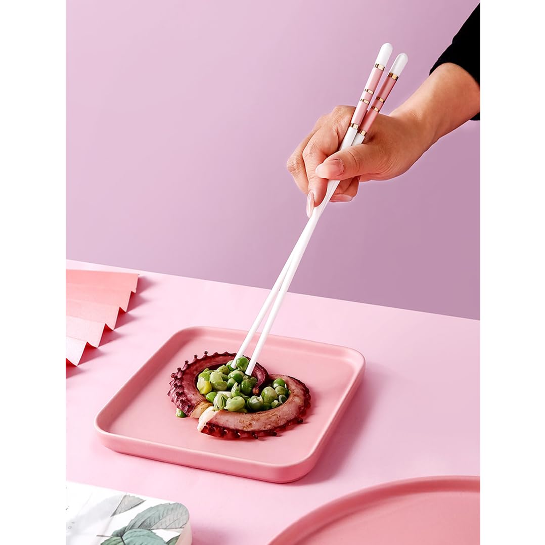 Baguettes, baguettes réutilisables en porcelaine mignonnes roses, coffret cadeau de 10 paires de baguettes de qualité supérieure avec étui, baguettes chinoises en céramique d'os de haute qualité avec