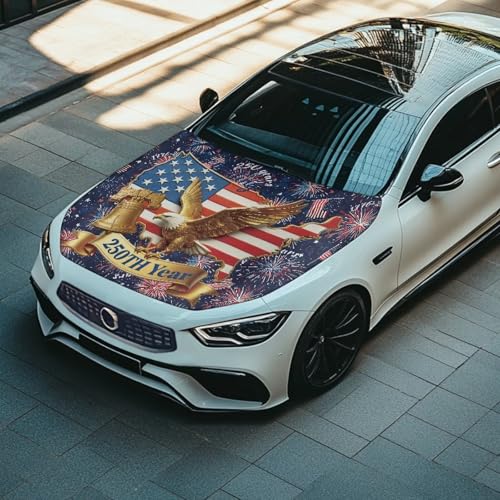 Image of Eagle Car Hood Cover Stretch Car Hood Cover Wrap Patriotic Car Bonnet Banner 250th Years USA Automotive Hood Covers 4th of July Car Sedans Accessory Decorative